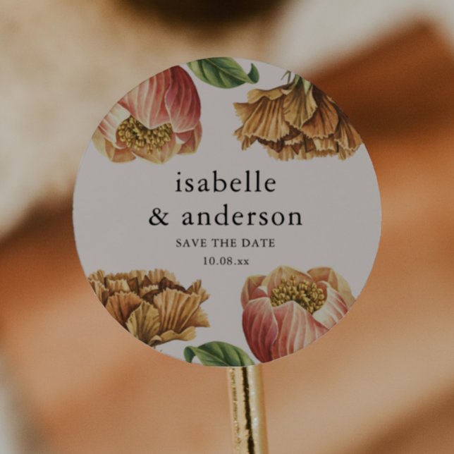 Chic Rustic Floral Wedding Save the Date Runder Aufkleber (Von Creator hochgeladen)