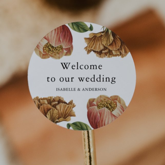 Chic Rustic Floral Wedding Willkommen Runder Aufkleber (Von Creator hochgeladen)