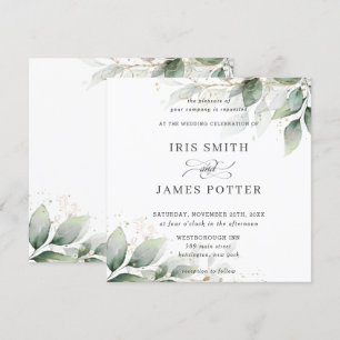 Chic Rustic Greenerie Leafy Foliage Gold Hochzeit Einladung
