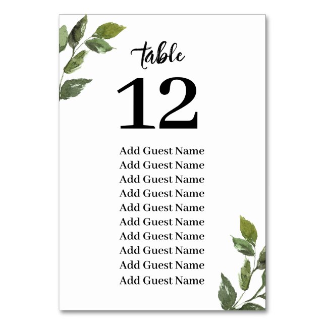 Chic Rustic Greenery Tischnummer Seating Chart (Vorderseite)