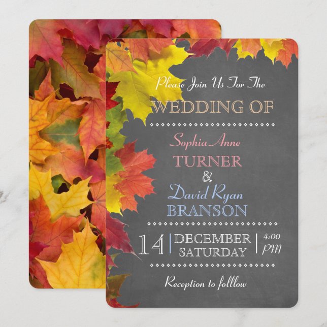 Chic Rustic Herbstlaubs Chalk Hochzeit Einladung (Vorne/Hinten)