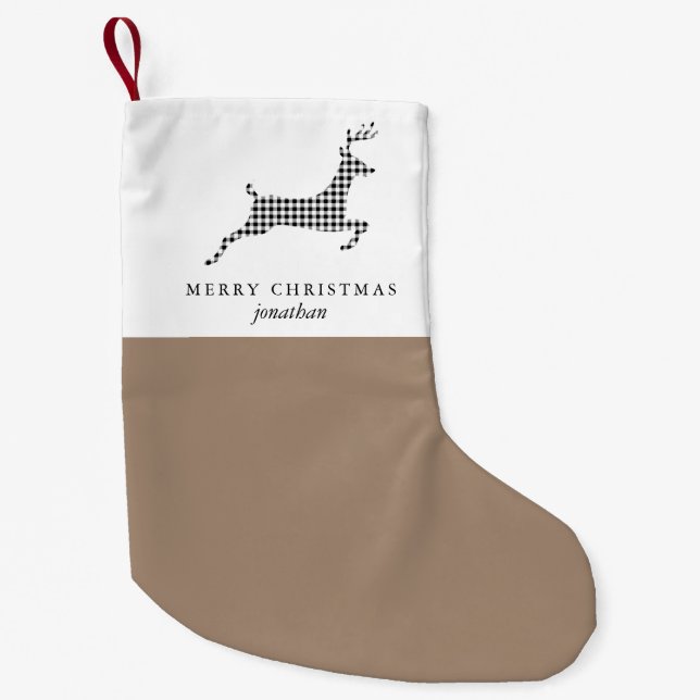 Chic Rustic Karierte Hirsche mit Name Weihnachten  Kleiner Weihnachtsstrumpf (Vorderseite)