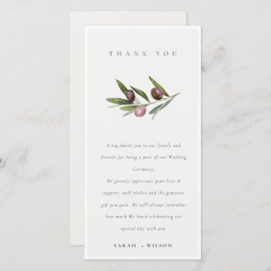 Chic Rustic Minimal Olive Branch Foliage Hochzeit Dankeskarte