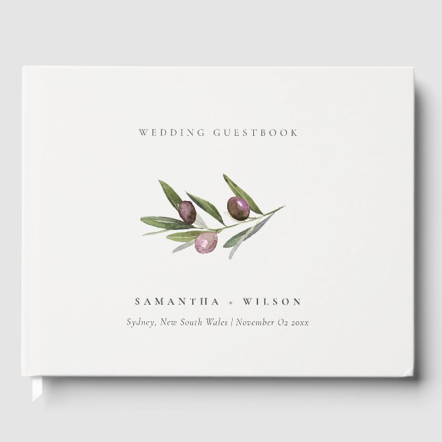 Chic Rustic Minimal Olive Branch Foliage Hochzeit Gästebuch (Vorderseite)