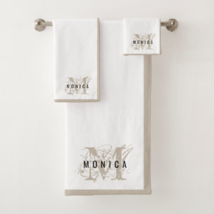 Chic Rustic Modern Beige Monogram Badhandtuch Set