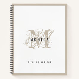 Chic Rustic Modern Beige Monogram School Office Notizbuch