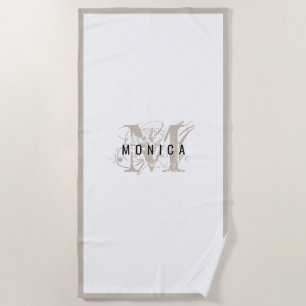 Chic Rustic Modern Beige Monogram Strandtuch