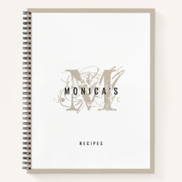 Chic Rustic Moderne Beige Monogram Rezept Notizbuch