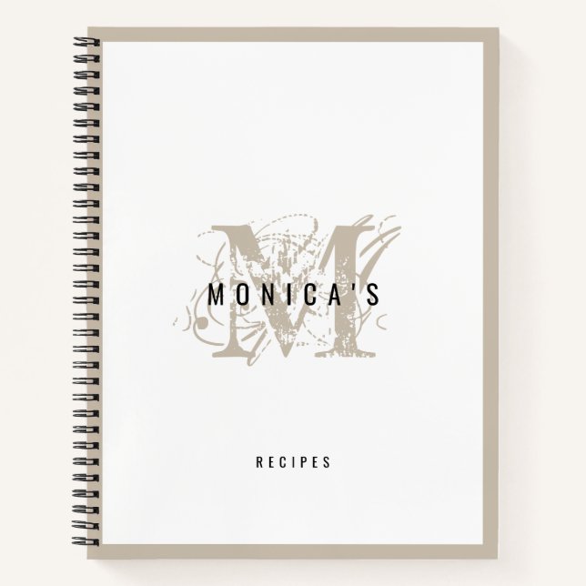 Chic Rustic Moderne Beige Monogram Rezept Notizbuch (Vorderseite)