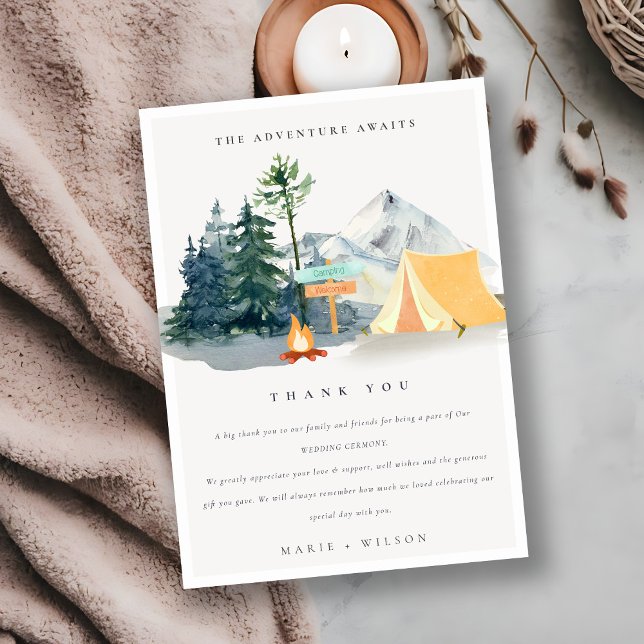 Chic Rustic Pine Woods Camping Mountain Wedding Dankeskarte (Von Creator hochgeladen)