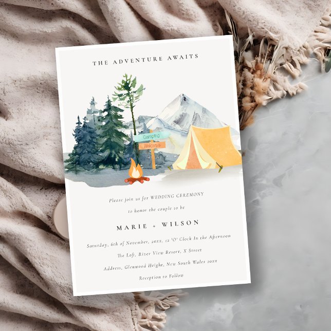 Chic Rustic Pine Woods Camping Mountain Wedding Einladung (Von Creator hochgeladen)