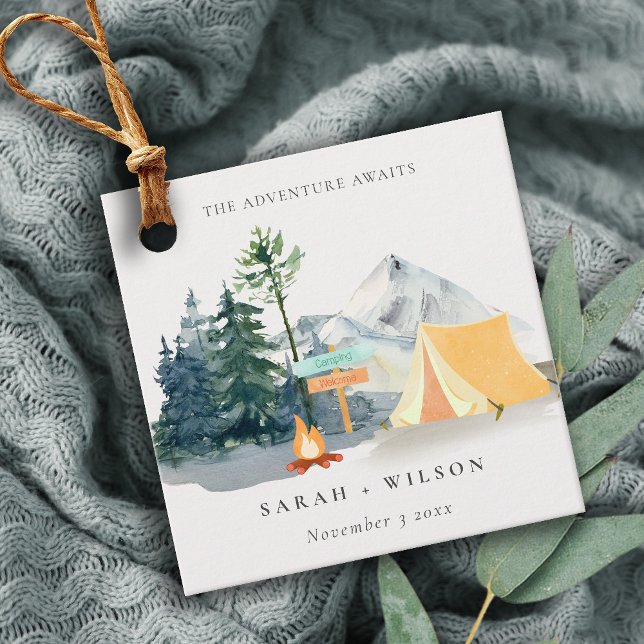Chic Rustic Pine Woods Camping Mountain Wedding Geschenkanhänger (Von Creator hochgeladen)