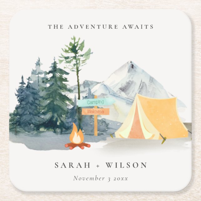 Chic Rustic Pine Woods Camping Mountain Wedding Rechteckiger Pappuntersetzer (Vorderseite)