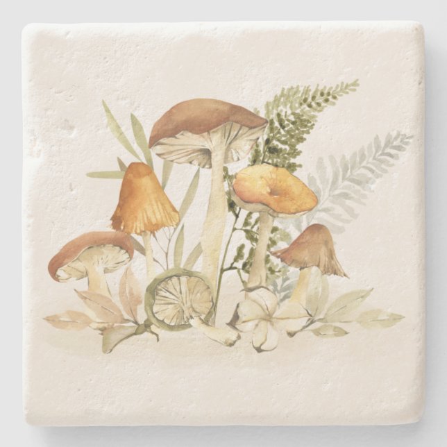 Chic Rustic Rust Orange Mushroom Fern Foliage Steinuntersetzer (Vorderseite)