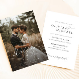 Chic Rustic Script Foto Wedding Einladung