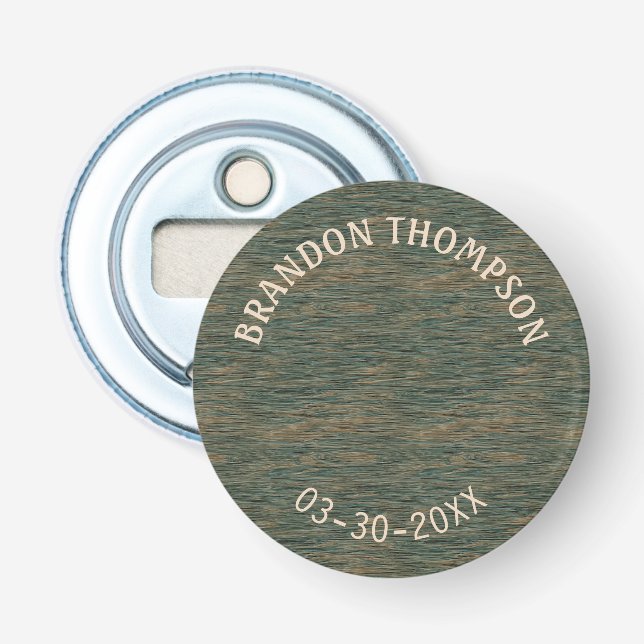 Chic Rustic Steel Gray Blue Wood Grain Muster Flaschenöffner (Vorderseite)