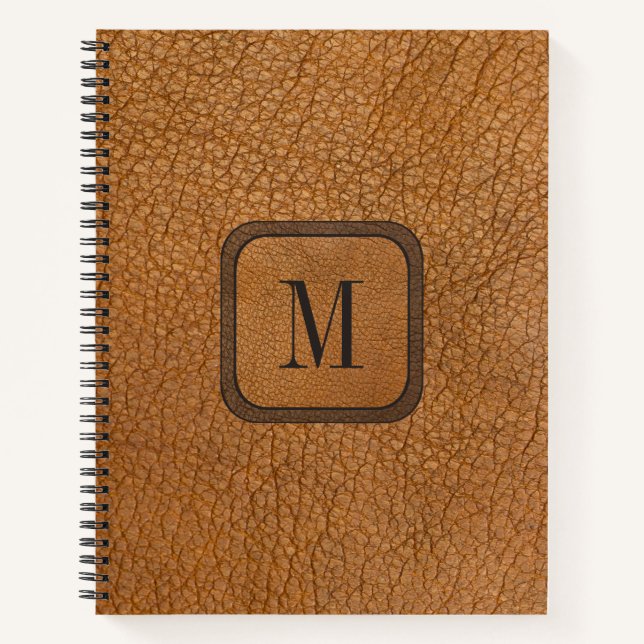 Chic Rustic Vintag Brown Boho Leather Monogram Notizbuch (Vorderseite)