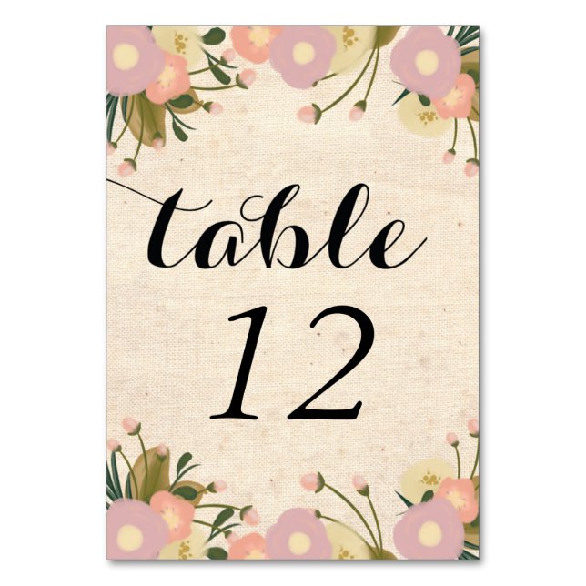 Chic Rustic Watercolor Floral Custom Wedding Tischnummer (Vorderseite)