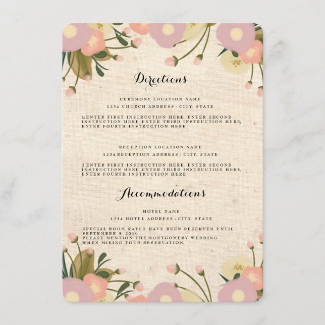 Chic Rustic Watercolor Floral Wedding Directors Begleitkarte (Vorderseite)