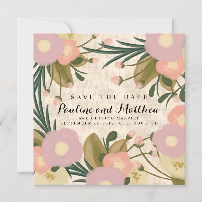 Chic Rustic Watercolor Leinwand Save the Date (Vorderseite)