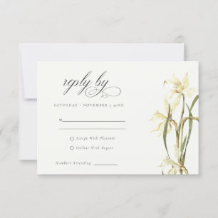 Chic Rustic White Daffodil Watercolor Wedding RSVP Karte