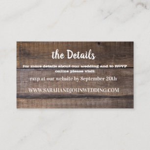 Chic Rustic Wood Wedding Website RSVP Card Visitenkarte