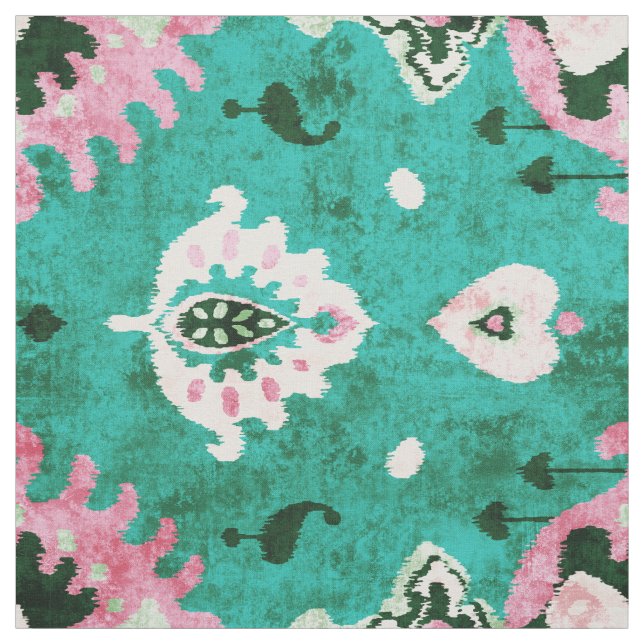Chic rustikales, grünes und rosa Katzenmuster Stoff (Muster)