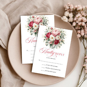 Chic Rustique Rouge Blush Floral Mariage RSVP