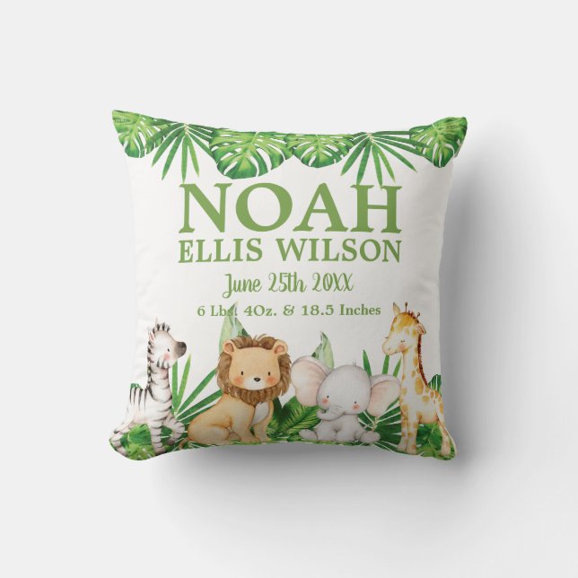 Chic Safari Jungle Animals Greenery Boy Kinderzimm Kissen (Vorderseite)