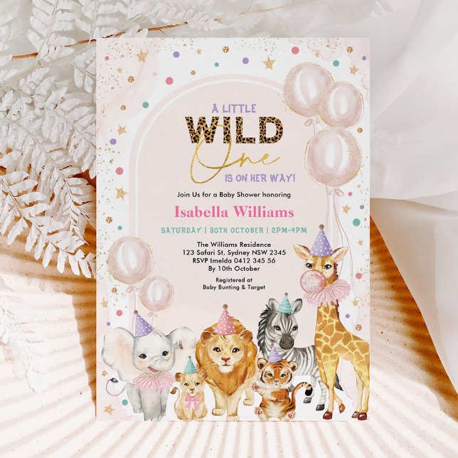 Chic Safari Party Animals Balloon Girl Baby Dusche Einladung (Von Creator hochgeladen)