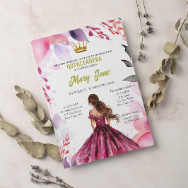 Chic Sage Baby Pink Floral Gold Quinceañera Einladung