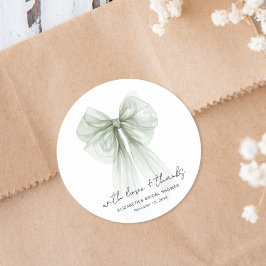 Chic Sage Bow Watercolor Bridal Shower Thank You Runder Aufkleber