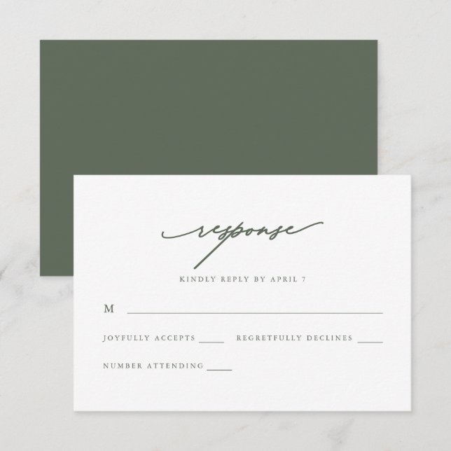 Chic Sage Calligrafy Wedding Rsvp Response Karte (Vorne/Hinten)