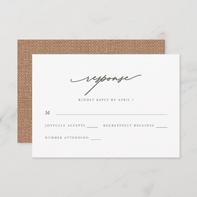 Chic Sage et Burlap Wedding Réponse Rsvp (Devant / Derrière)