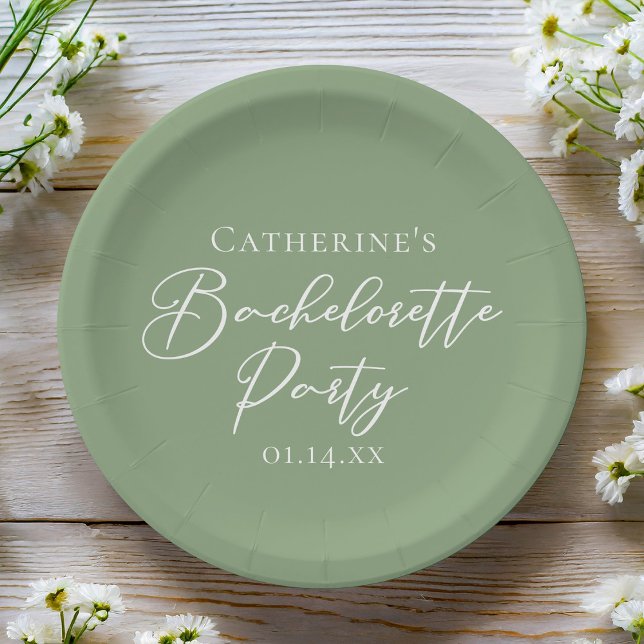 Chic Sage Green Bachelorette Party Personalized Pappteller (Von Creator hochgeladen)