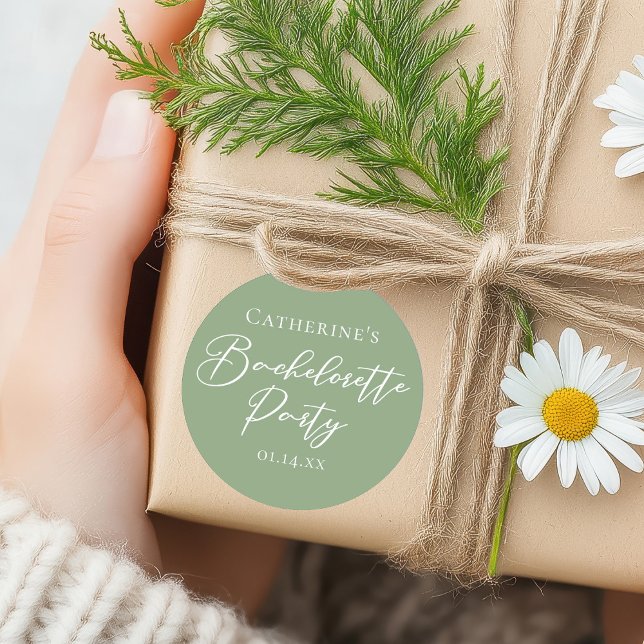 Chic Sage Green Bachelorette Party Personalized Runder Aufkleber (Von Creator hochgeladen)