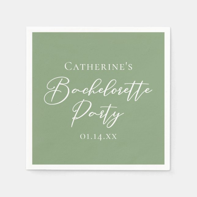 Chic Sage Green Bachelorette Party Personalized Serviette (Vorderseite)