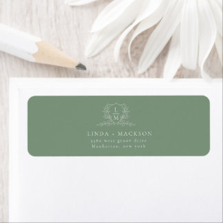 Chic Sage Green botanical crest monogram wedding