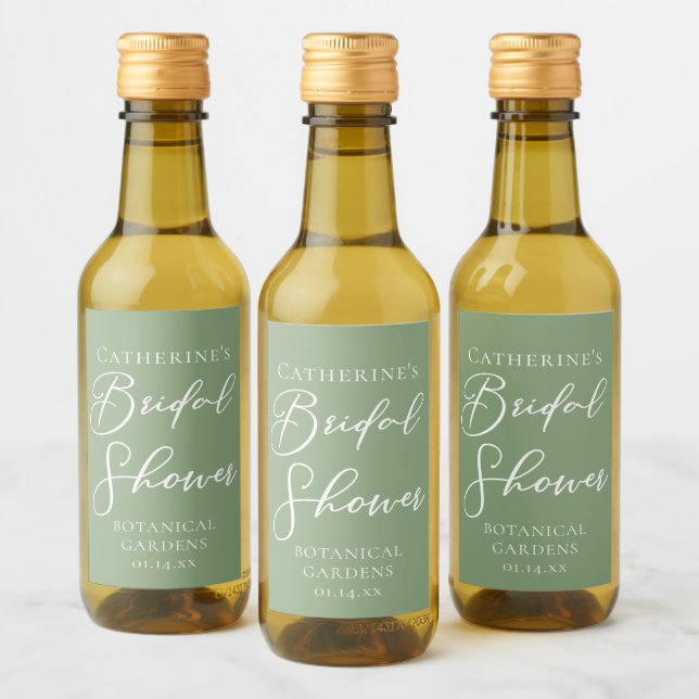 Chic Sage Green Brautparty Personalisiert Weinetikett (Flaschen)
