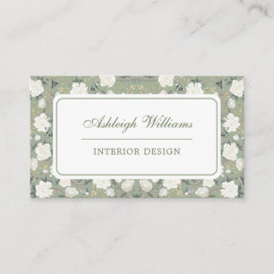 Chic Sage Green Chinoiserie Blume Räume Design Visitenkarte