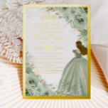 Chic Sage Green Floral Princess Gold Quinceañera Folieneinladung<br><div class="desc">Diese elegante Weise grün blühende Quinceañera / Sweet 16 Geburtstagsfolie Einladung einfach und schnell personalisieren. Klicken Sie einfach auf die Schaltfläche "Weitere Einstellungen", um die Texte zu bearbeiten, Schriftart und Schriftart zu ändern. Mit sanften, wasserfarbenen, schlängelgrünen Blume, einem Mädchen in einem hübschen grünen Ball und einer goldenen Prinzessin gekleidet. Perfekt...</div>