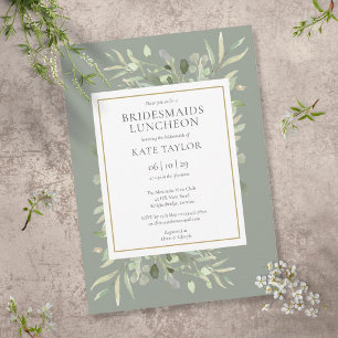 Chic Sage Green Gold Greenery Bridesmaids Luncheon Einladung
