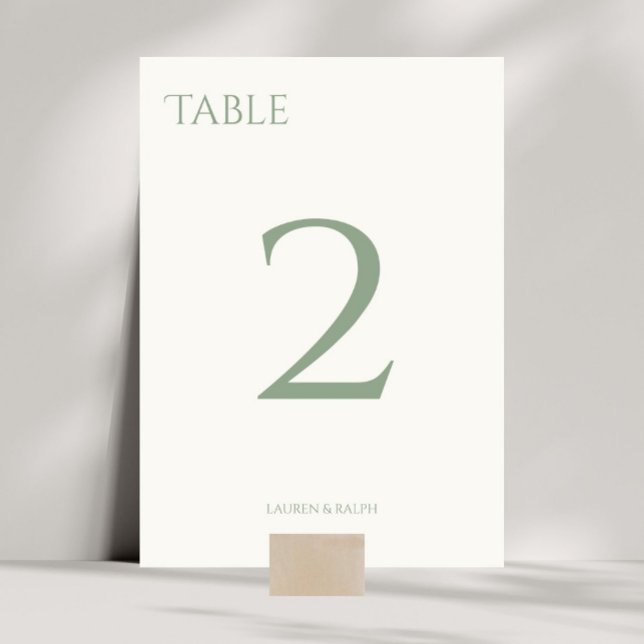 Chic Sage Green & Ivory Wedding Tischnummer Card (Von Creator hochgeladen)