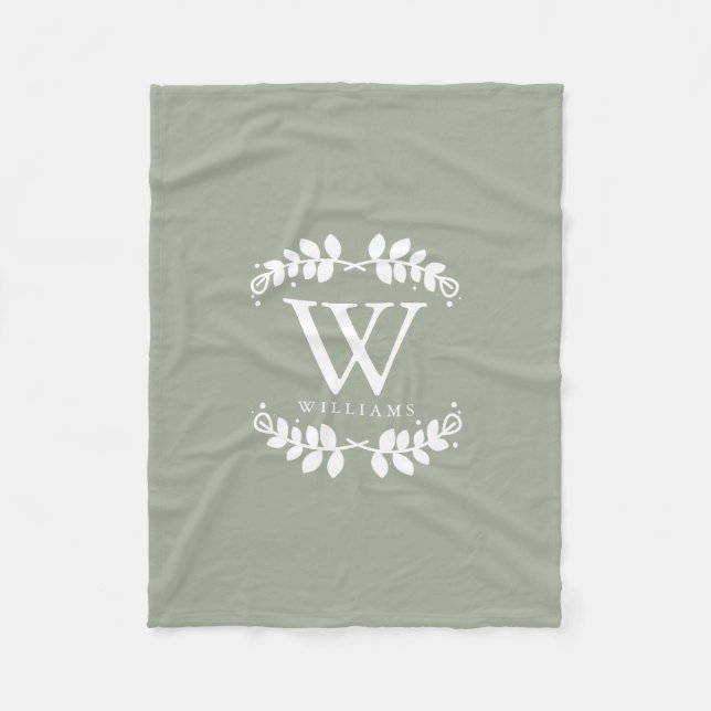 Chic Sage Green Monogram Fleecedecke (Vorderseite)