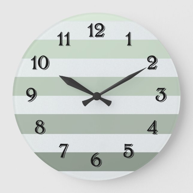 Chic Sage Green und White Stripes Große Wanduhr (Vorderseite)