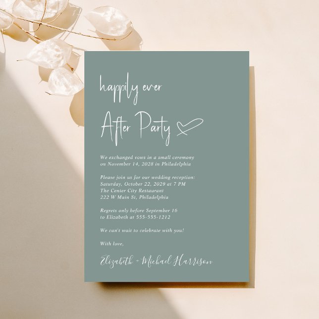 Chic Sage Green Wedding Reception Einladung (An chic Happily Ever After Party invitation for your wedding celebration)