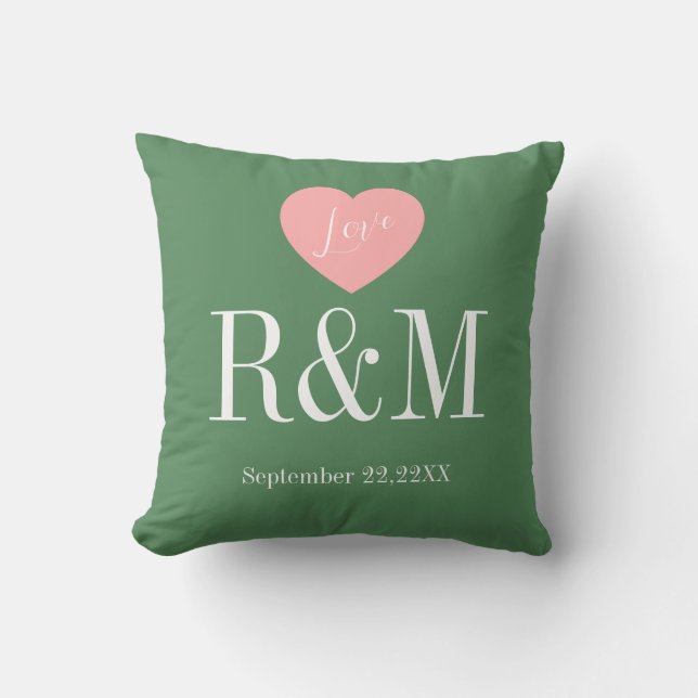 Chic sage green white monogram wedding keepaske kissen (Vorderseite)