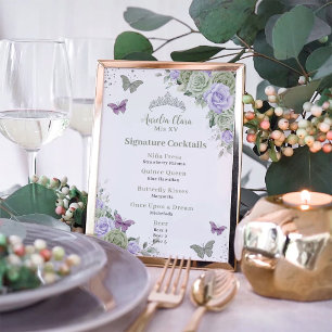 Chic Sage Lila Blumenkarte Quinceanera Bar Drink M Fotodruck