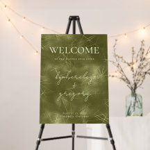 Chic Sage Olive Green Shimmer Hochzeit Begrüßung