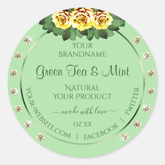 Chic Sage Vert produit Étiquettes Jaune Roses Bijo (Devant)